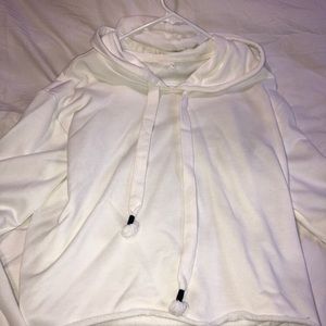 raw edged white hoodie with elbows cut out